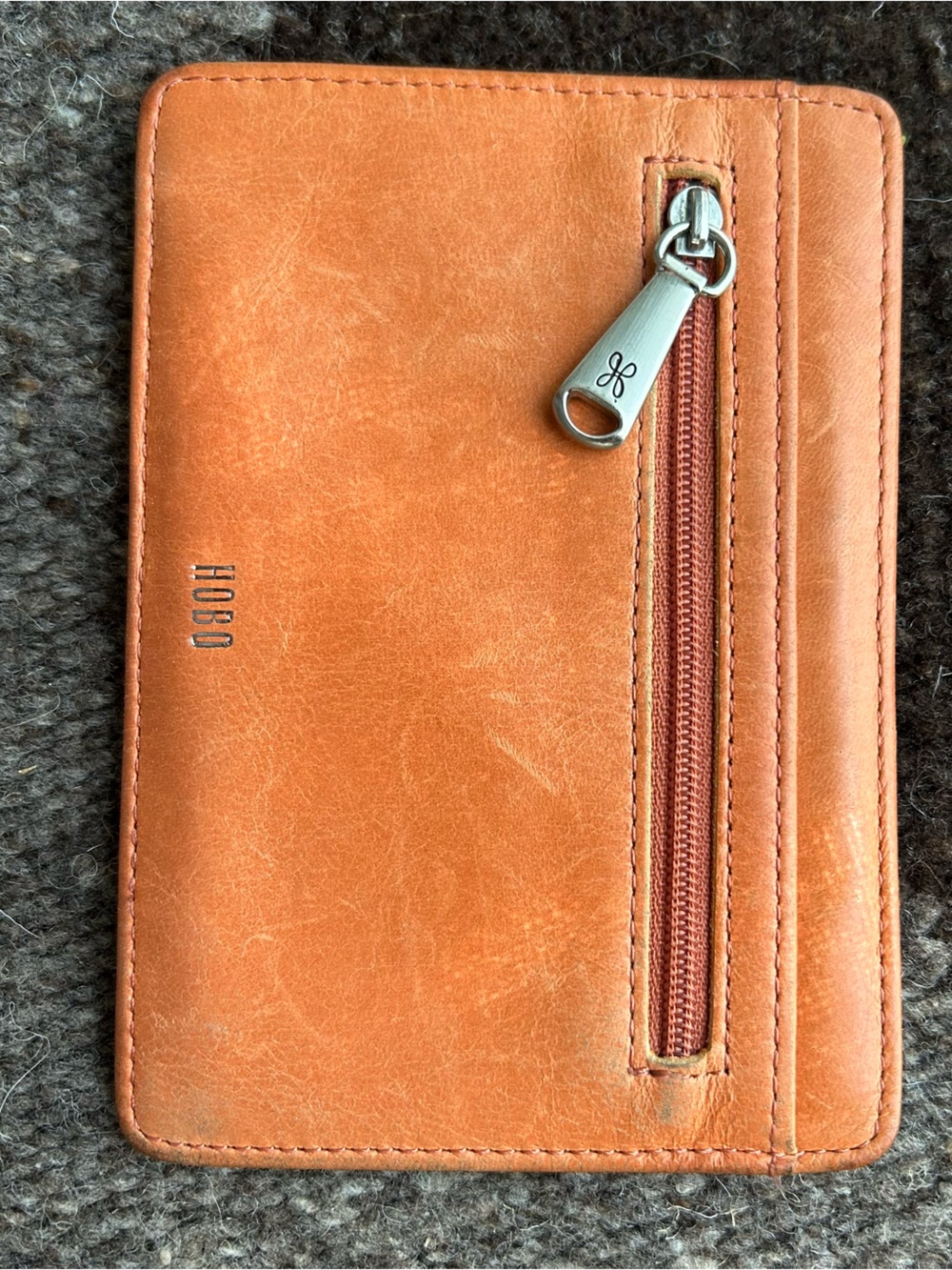 HOBO Orange Leather Zip Card Wallet